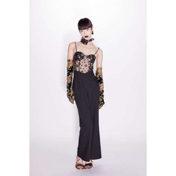 Zara Black Sequin Lace Jumpsuit 0387/193 - Picture 1 of 4